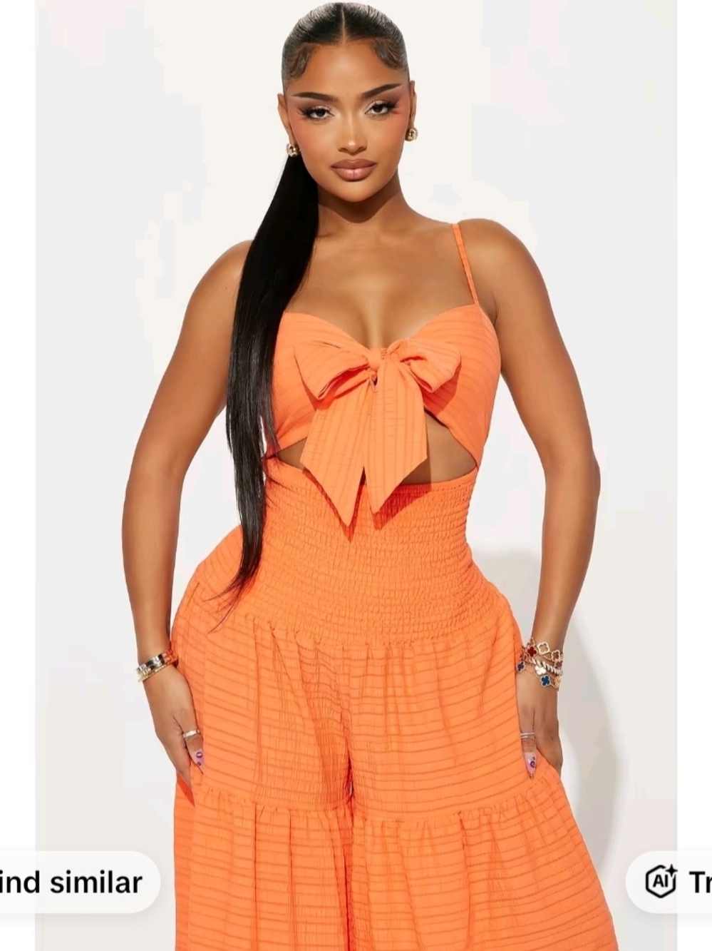 Fashion Nova Orange Bow-Front Wide-Leg Jumpsuit - Picture 2 of 6